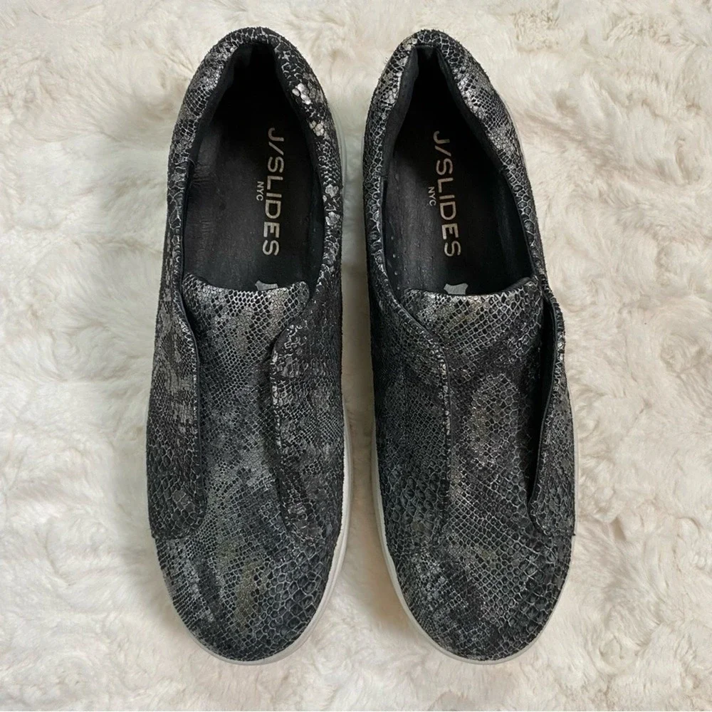 J/Slides Alara Platform Sneaker Size 6.5 Chunky Metallic Snakeskin Print Pull-On